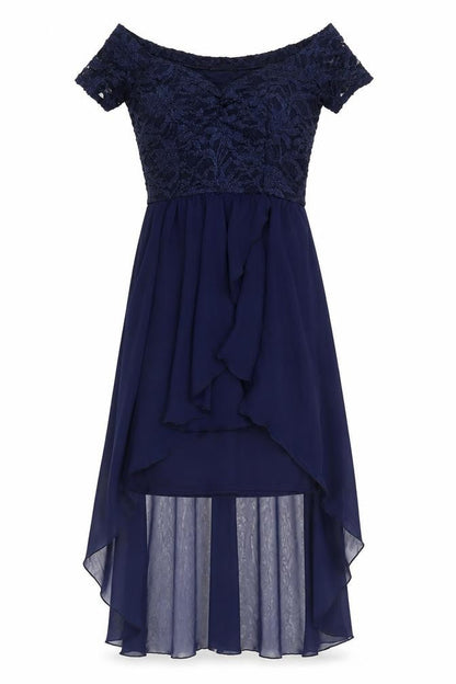 Quiz Women's Blue A-Line Off Shoulder Hi-Low Dress