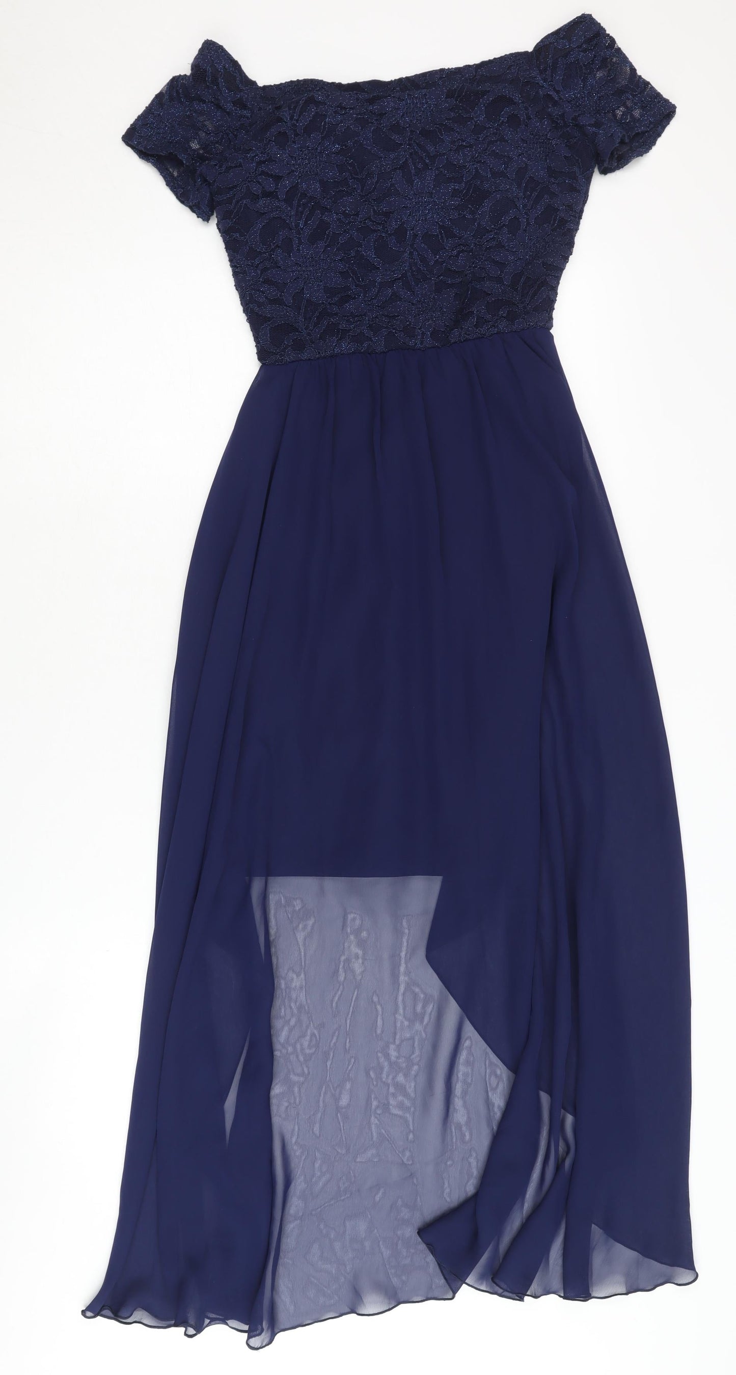 Quiz Women's Blue A-Line Off Shoulder Hi-Low Dress