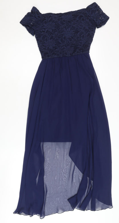Quiz Women's Blue A-Line Off Shoulder Hi-Low Dress