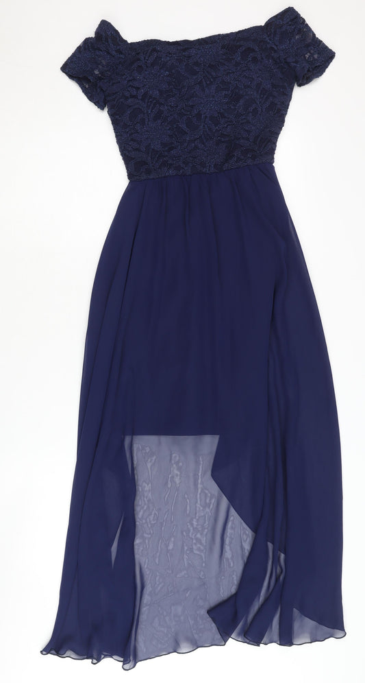 Quiz Women's Blue A-Line Off Shoulder Hi-Low Dress