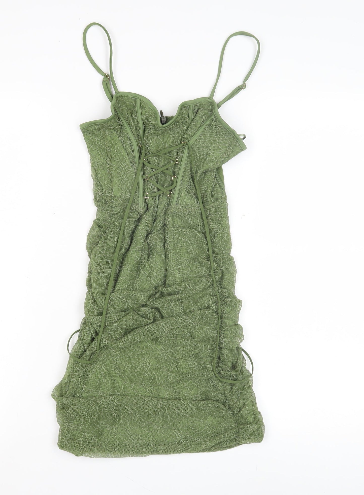 Bershka Women's Green Lace Bodycon Dress M