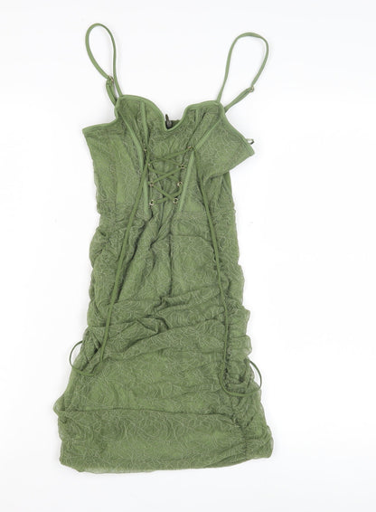 Bershka Women's Green Lace Bodycon Dress M