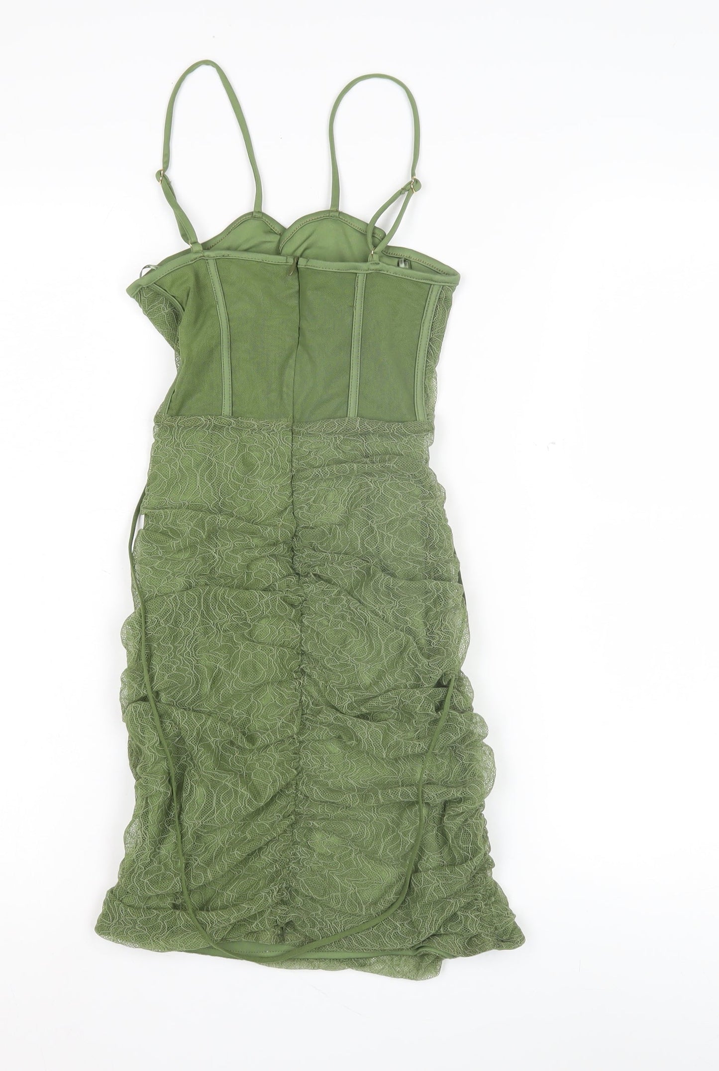 Bershka Women's Green Lace Bodycon Dress M