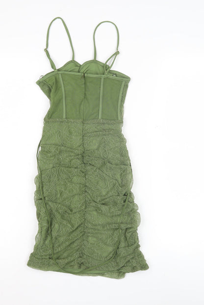Bershka Women's Green Lace Bodycon Dress M