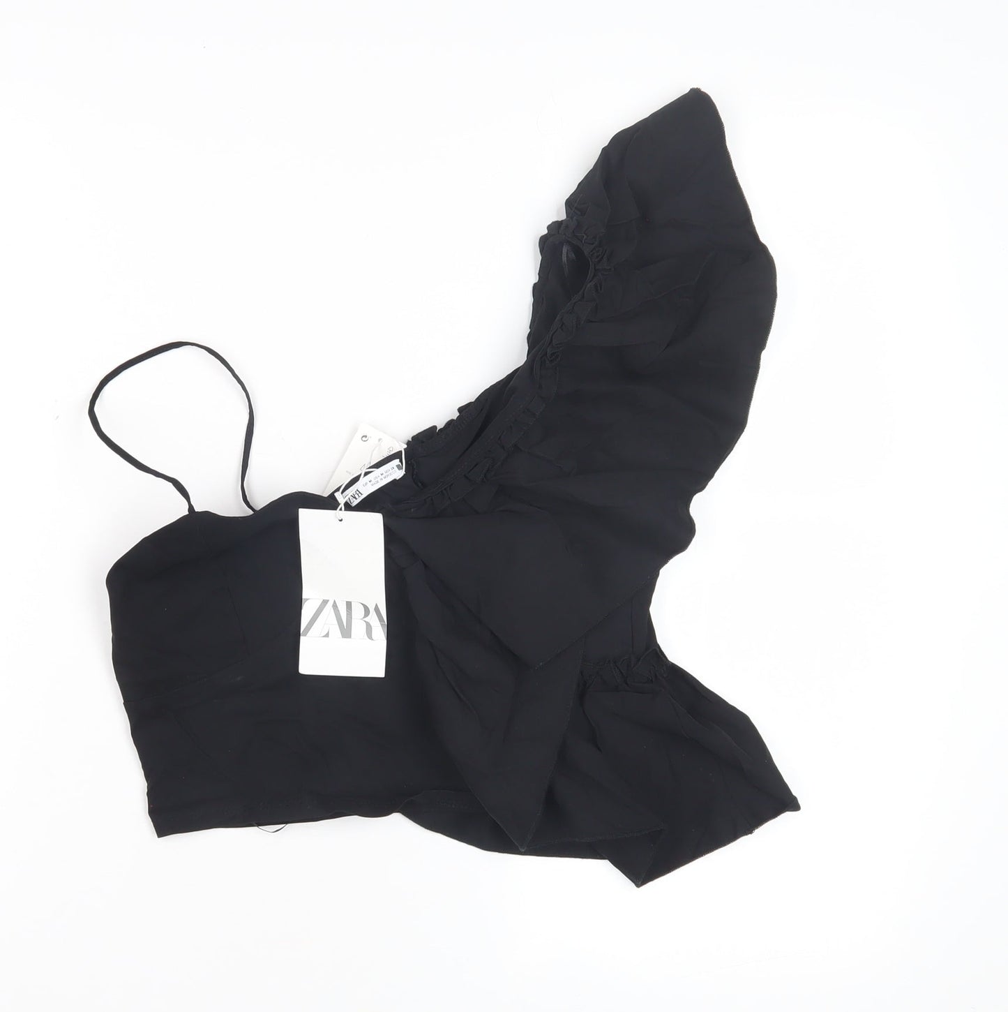 Womens UK Size M Zara Black Cropped Blouse