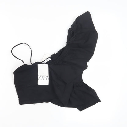 Womens UK Size M Zara Black Cropped Blouse