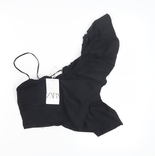 Womens UK Size M Zara Black Cropped Blouse