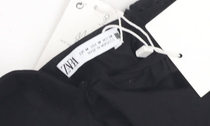 Womens UK Size M Zara Black Cropped Blouse