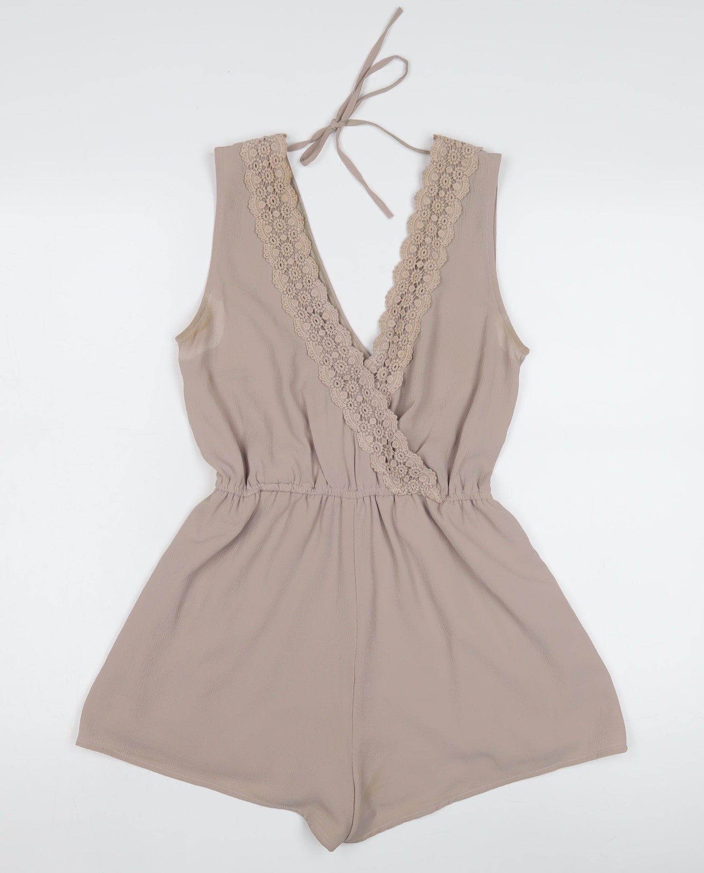 New Look Women's Beige Playsuit Lace Detail Size S