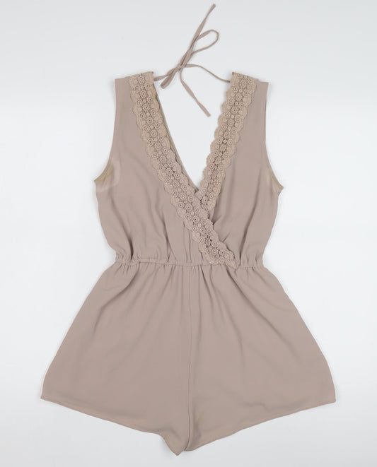 New Look Women's Beige Playsuit Lace Detail Size S