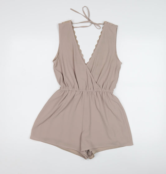 New Look Women's Beige Playsuit Lace Detail Size S