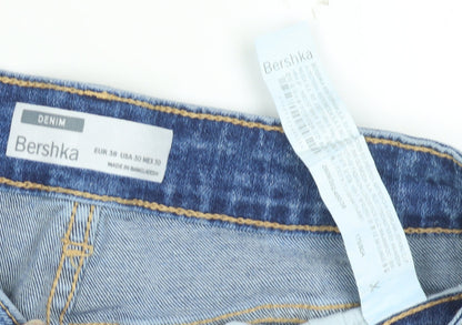 Bershka Men's Blue Denim Distressed Shorts, Size S