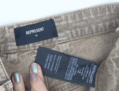 Represent Men's Beige Raw Distressed Shorts Size 32