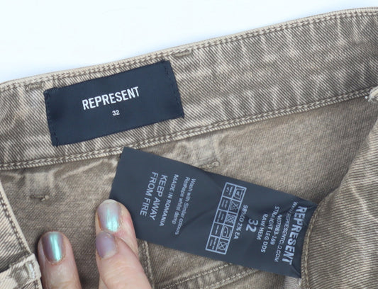 Represent Men's Beige Raw Distressed Shorts Size 32
