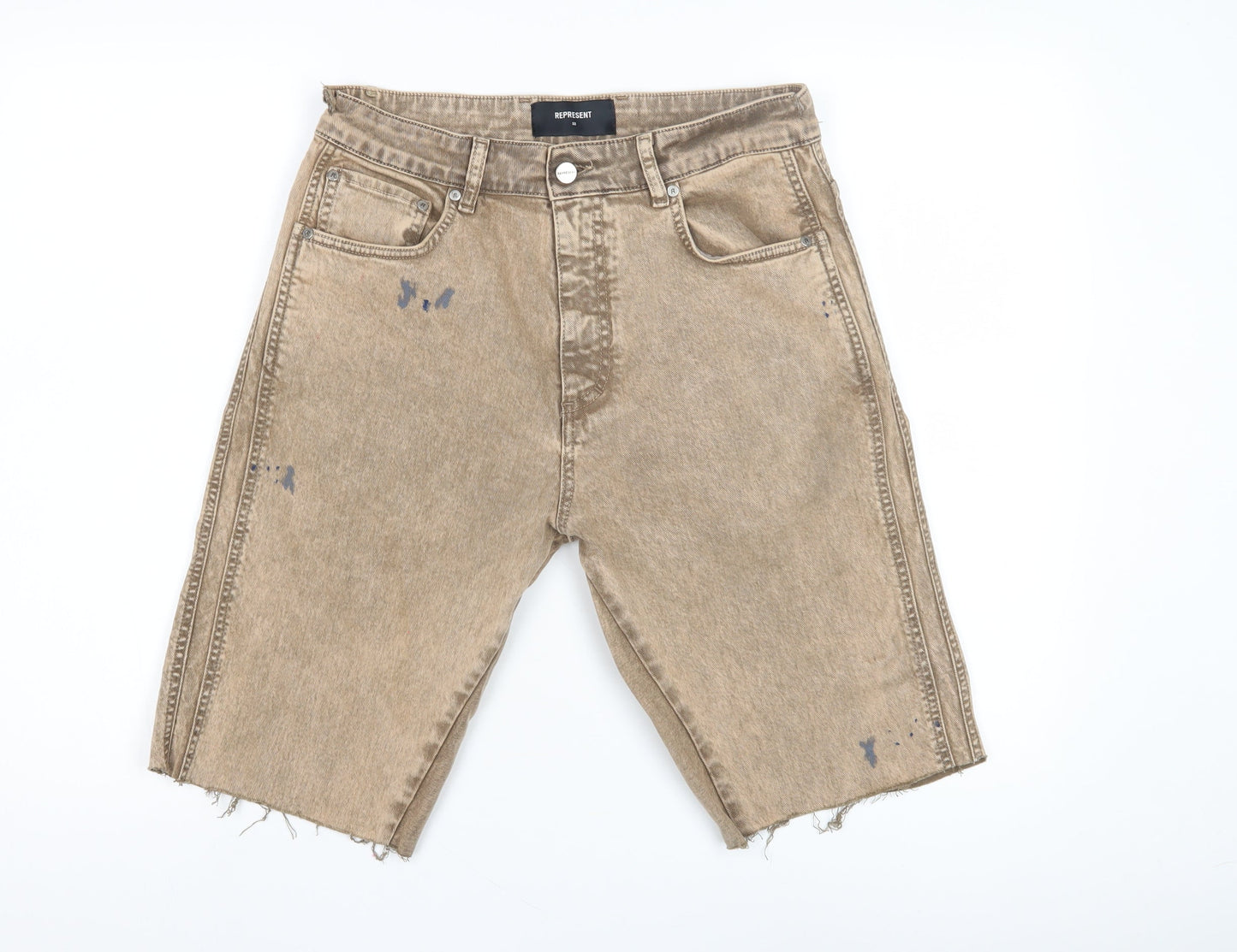 Represent Men's Beige Raw Distressed Shorts Size 32