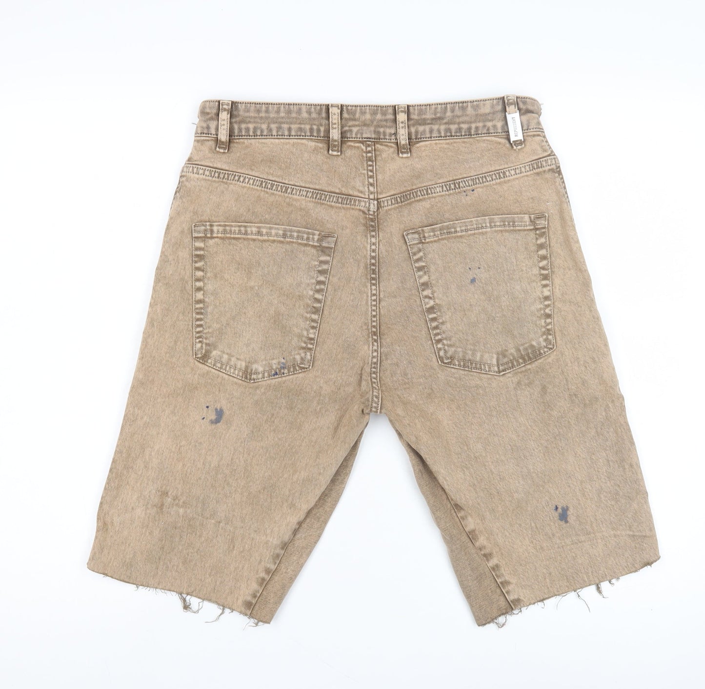 Represent Men's Beige Raw Distressed Shorts Size 32