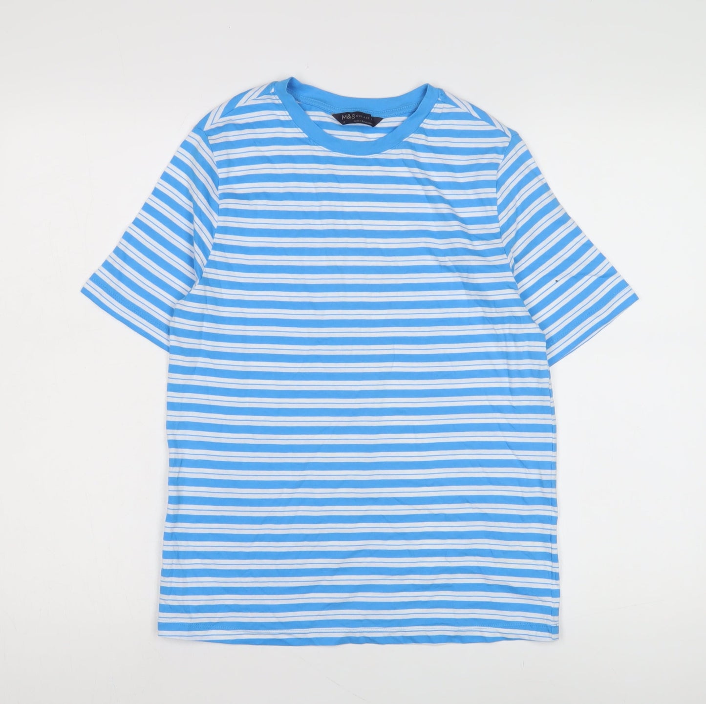 Marks and Spencer Women's Blue Striped T-Shirt Size 6
