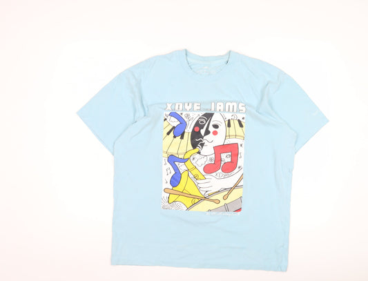 Pull&Bear Men's Blue Graphic Tee, Size M