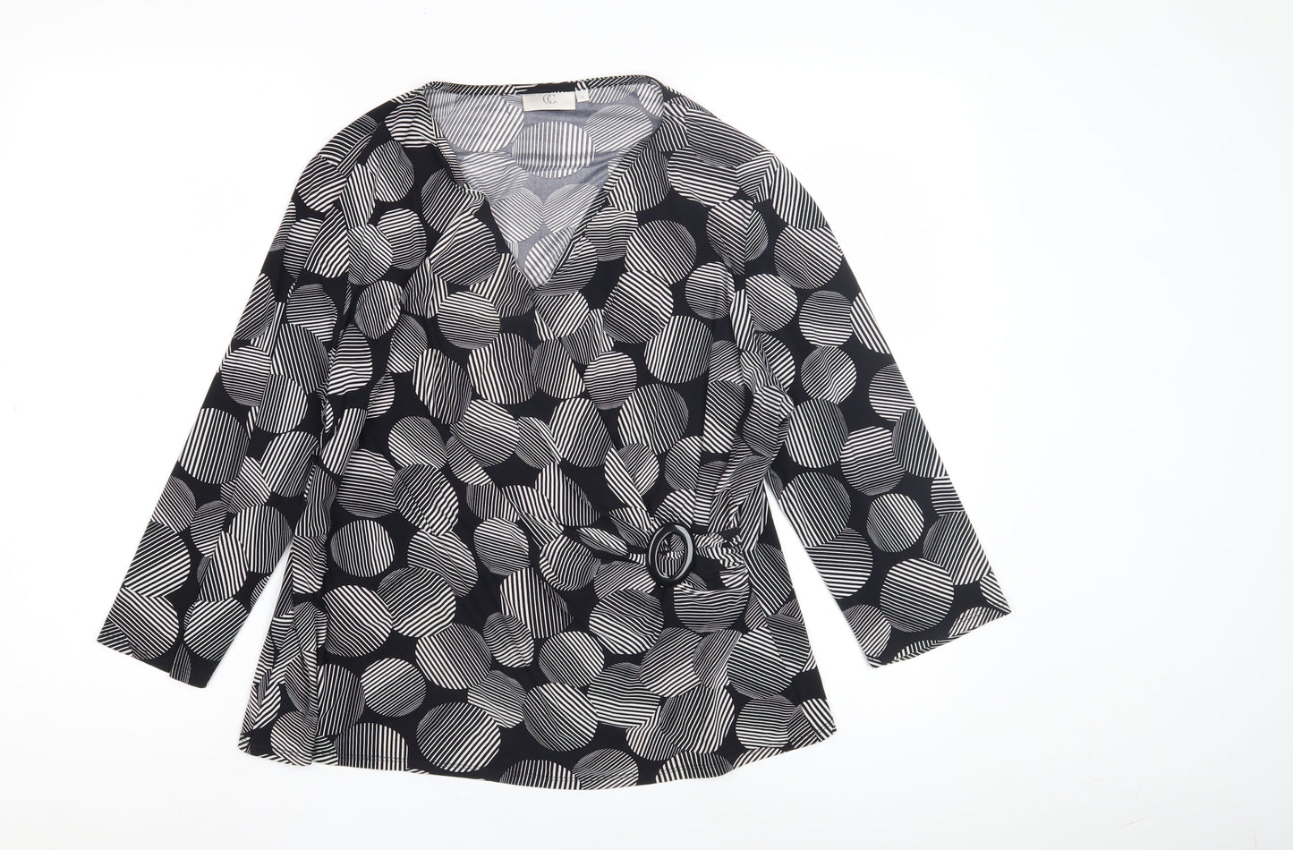 CC Women's Black XL Wrap Geometric Blouse