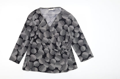 CC Women's Black XL Wrap Geometric Blouse