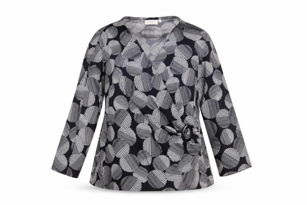 CC Women's Black XL Wrap Geometric Blouse
