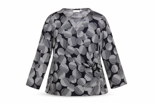 CC Women's Black XL Wrap Geometric Blouse