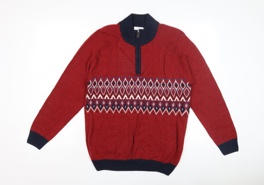 Cotton Traders Men's Red Argyle Pullover Jumper M