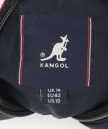 Kangol Women's Blue Puffer Jacket Size 14 Hooded Fur Trim