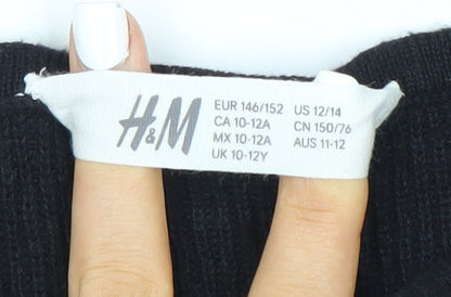 H&M Boys Black Pullover Jumper, Size 11 Years, Crew Neck