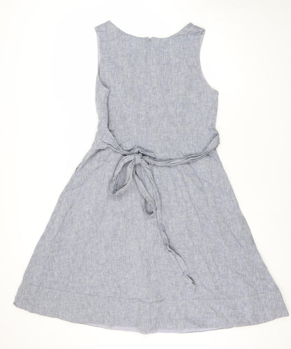 Boden Women's Grey A-Line Linen Blend Sleeveless Dress