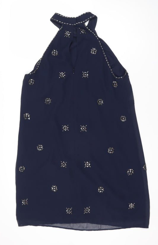 Monsoon Women's Blue Beaded Sleeveless Dress