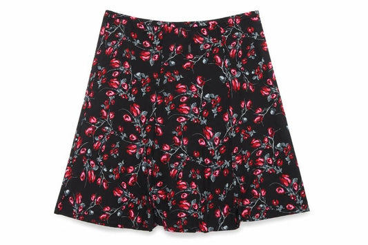 Front view of Wardrobe Essentials unisex black floral a-line skirt - 30