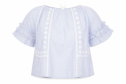 Front view of Next Teen Blue Striped Blouse, 3/4 Sleeve, size 12