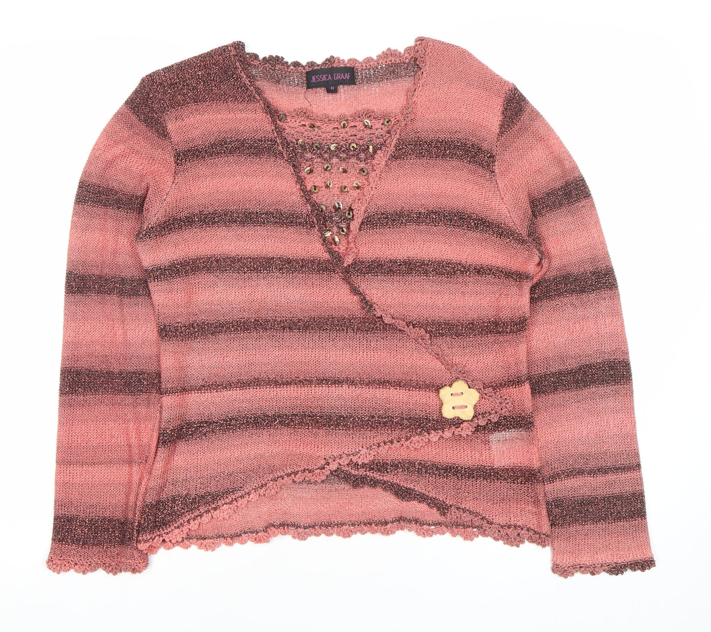 Jessica Graaf Women's Pink Striped Cardigan Medium