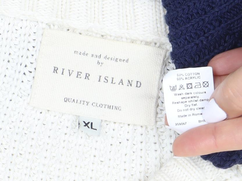 River Island Men's XL Blue Pullover Jumper