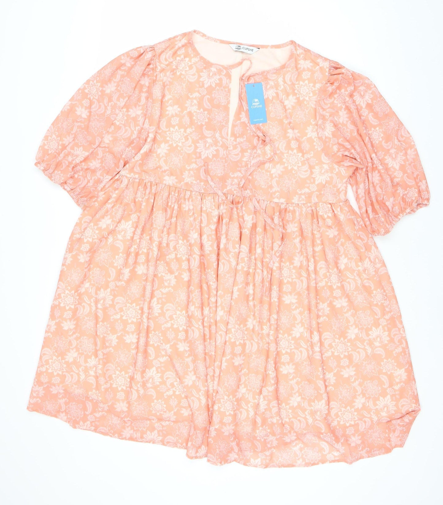 CUPSHE Orange Floral Fit & Flare Dress - M, Women's Summer Fashion