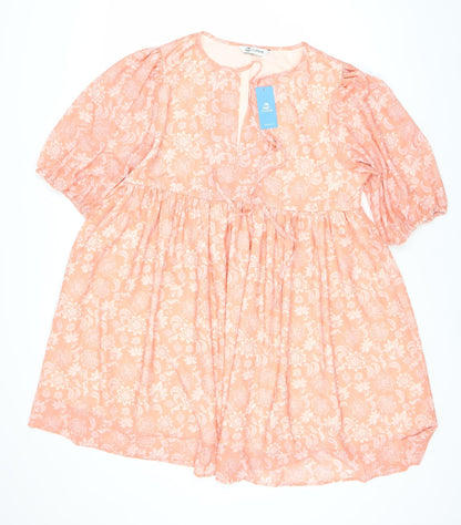 CUPSHE Orange Floral Fit & Flare Dress - M, Women's Summer Fashion
