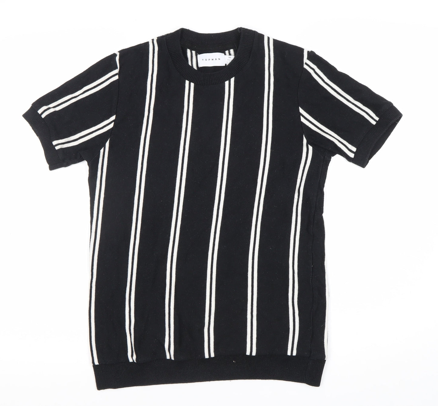 Topman Men's XS Black Striped Crew Neck T-Shirt