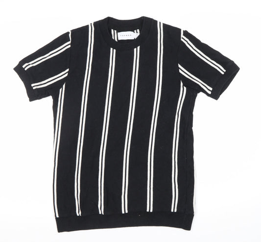 Topman Men's XS Black Striped Crew Neck T-Shirt