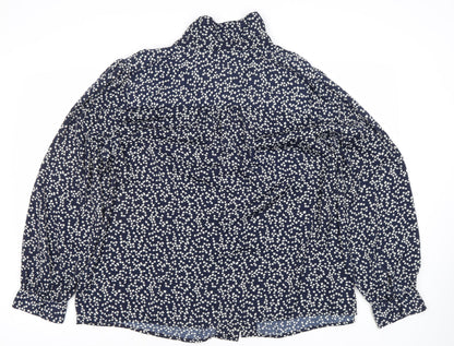 Monsoon Women's Blue Geometric Long Sleeve Blouse, Size 18