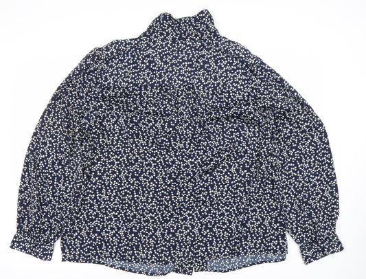Monsoon Women's Blue Geometric Long Sleeve Blouse, Size 18