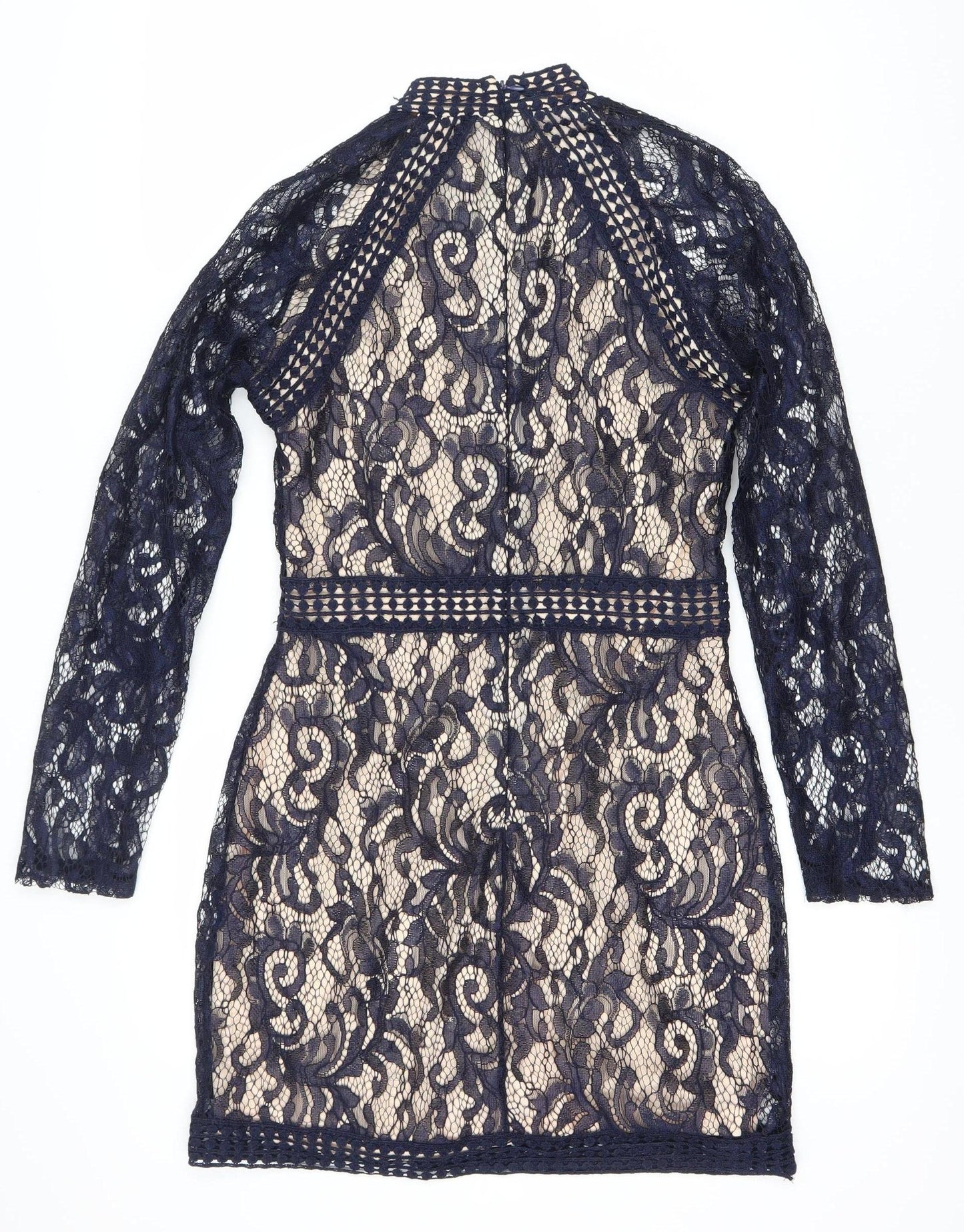 QUIZ Women's Blue Lace Floral Long Sleeve Dress Size 10