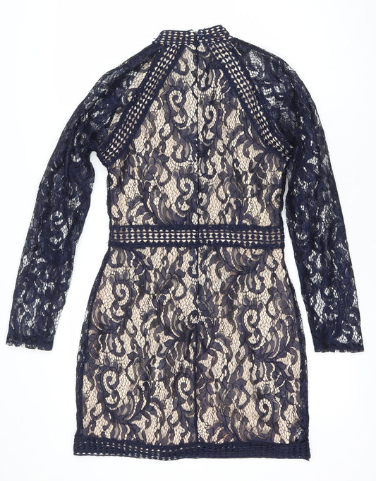 QUIZ Women's Blue Lace Floral Long Sleeve Dress Size 10
