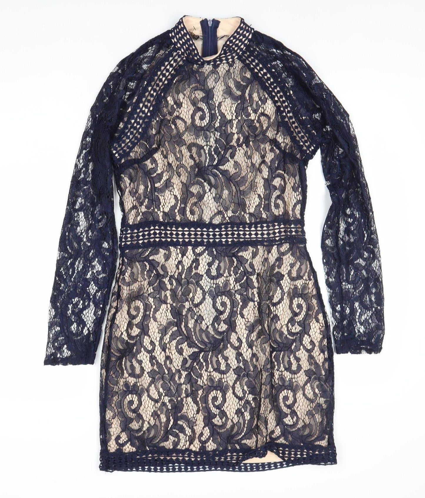 QUIZ Women's Blue Lace Floral Long Sleeve Dress Size 10