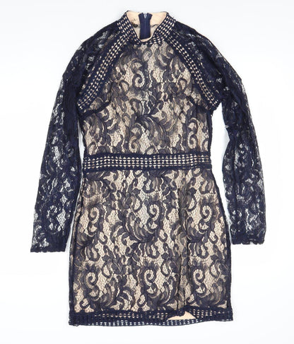 QUIZ Women's Blue Lace Floral Long Sleeve Dress Size 10