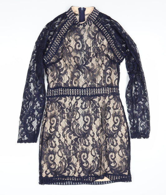 QUIZ Women's Blue Lace Floral Long Sleeve Dress Size 10