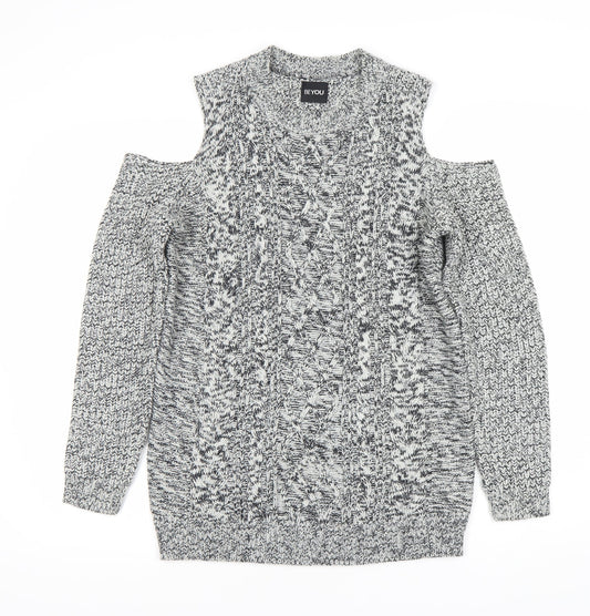 BE YOU Women's Grey Cold Shoulder Knit Jumper - Size 12