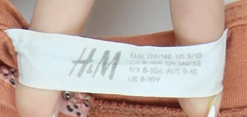 H&M Girls Orange Animal Print T-Shirt, Size: 9-10 Years