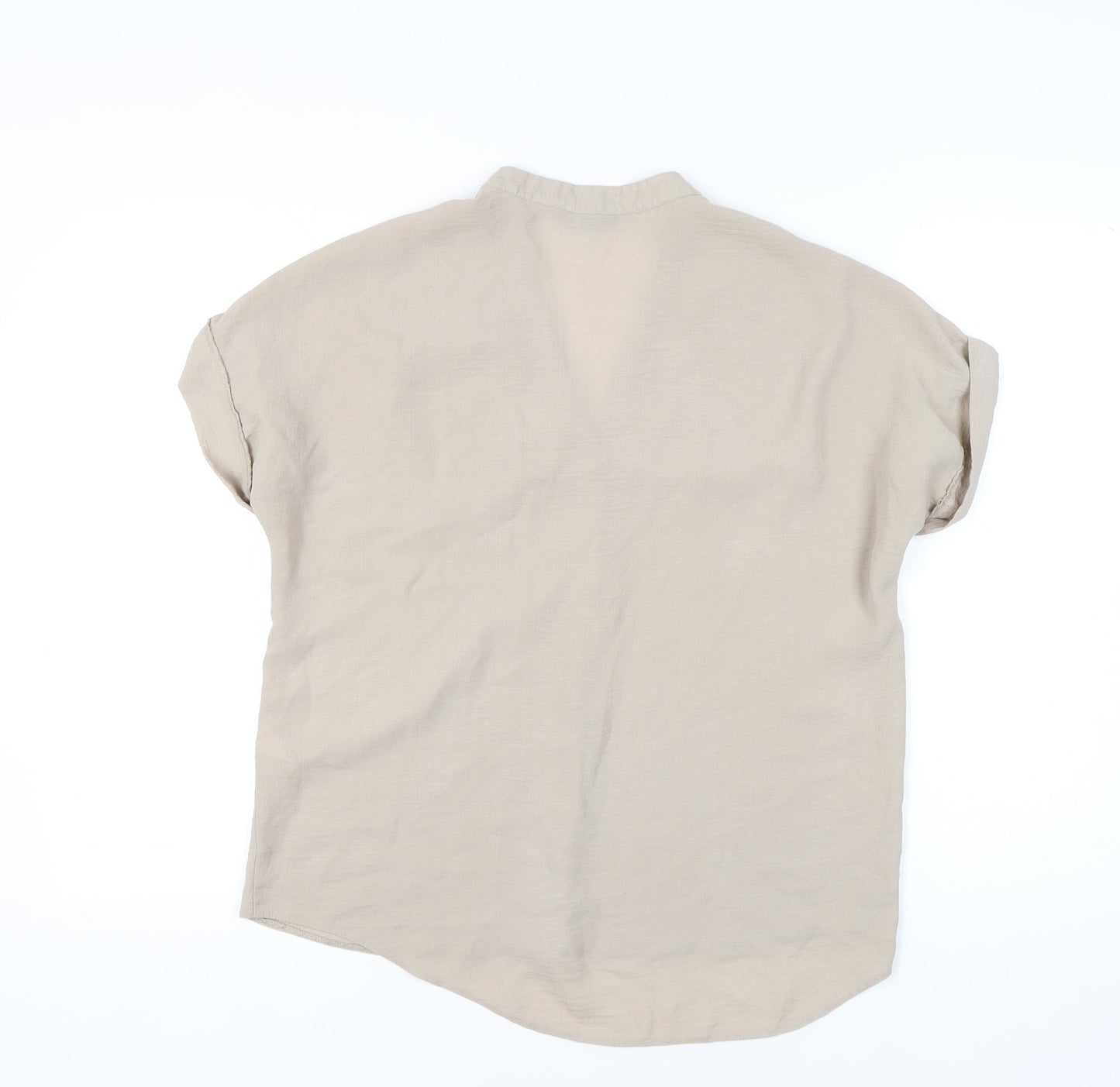 New Look Women's Beige Short Sleeve V-Neck Top Size 10