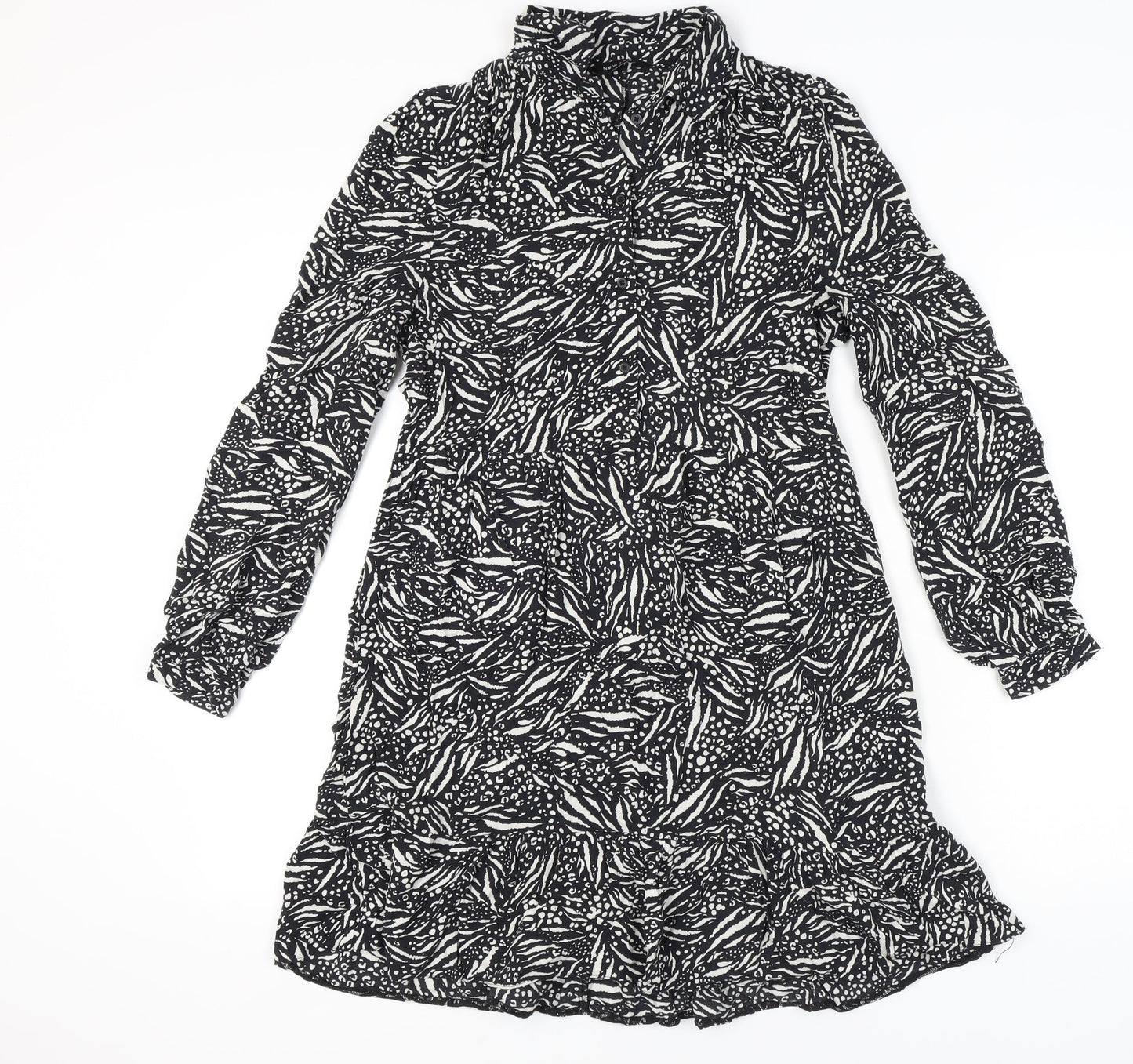 New Look Women's Black Animal Print Long Sleeve Dress - Size 10